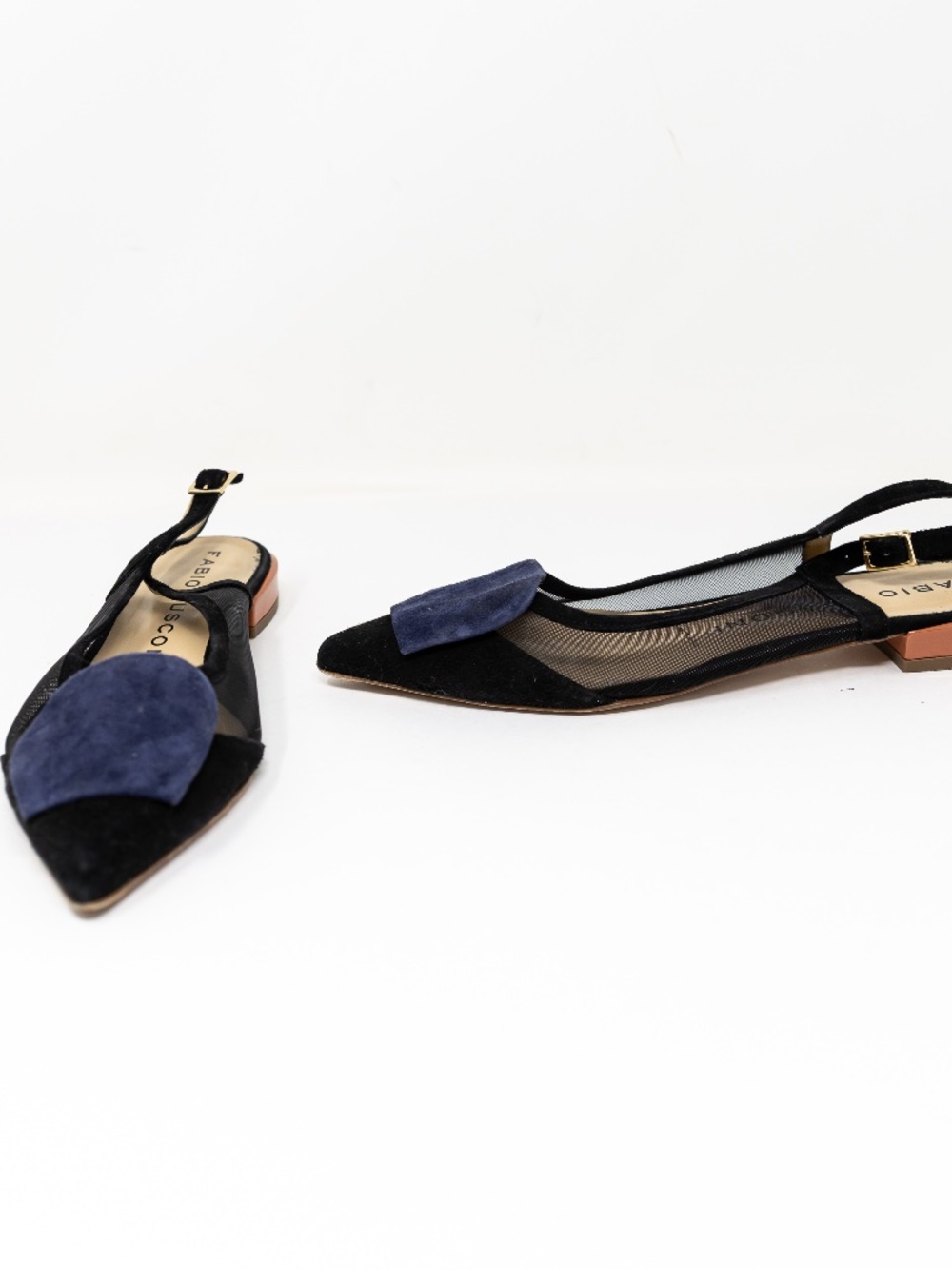 Fabio Rusconi Yoshie Black Navy Genuine Suede Mesh Slingback Flats Shoes 9